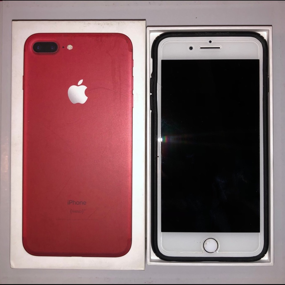 Red iPhone 7 Plus, Speck Case & Lifeproof Included